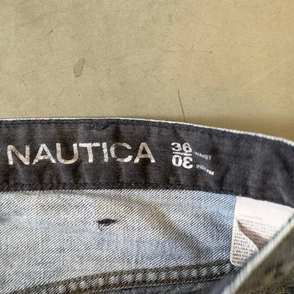 Nautica Mens Blue Relaxed Fit Straight Leg Denim Jeans 36x30 Distressed Hem